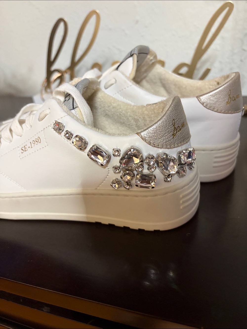 Sam Edelman White Crystal-Embellished Low-Top Sneakers - Picture 3 of 10